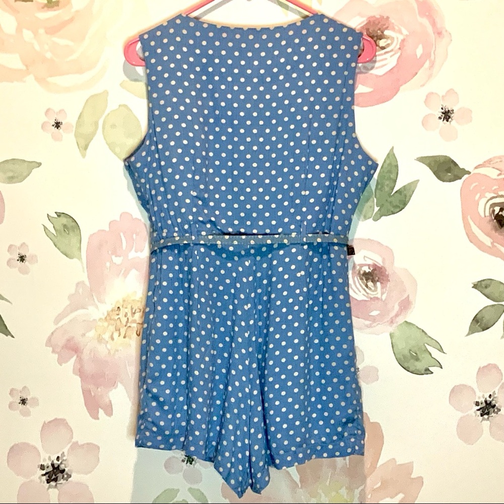 ModCloth Blue Romper Playsuit White Polka Dots L - Picture 2 of 6